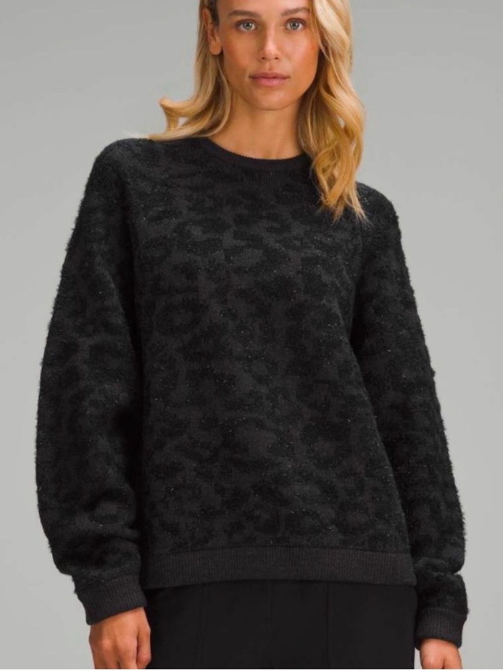 The Lululemon Wool-Blend Jacquard Sweater In Knit Leopard Graphite Grey Black
